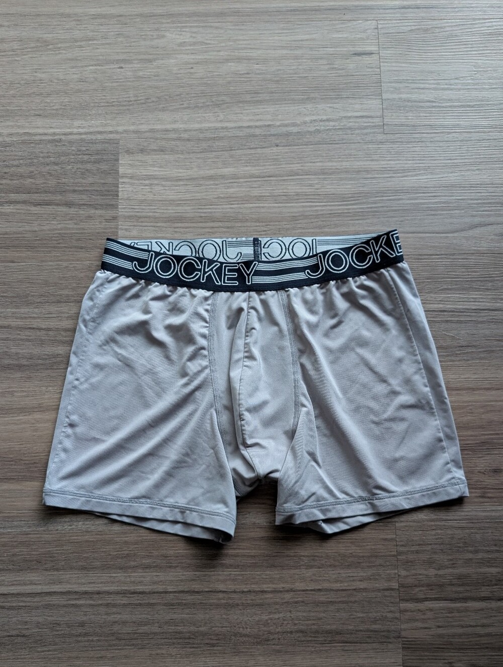 Jockey Men's Light Gray Boxer Briefs with Black Logo Waistband